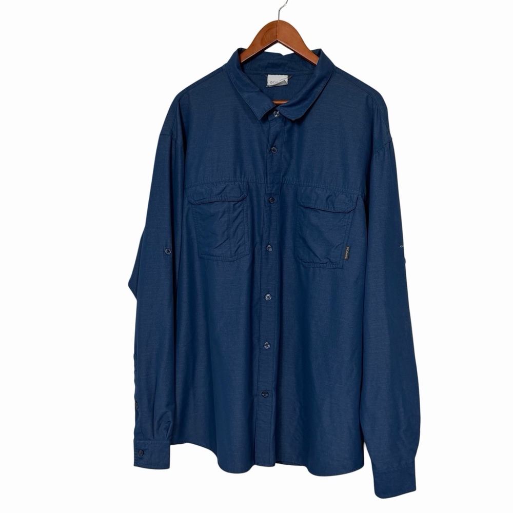 Columbia PFG Omni Wick Fishing Shirt Mens XXL Blue Long Sleeve Vented Nylon - Picture 2 of 12
